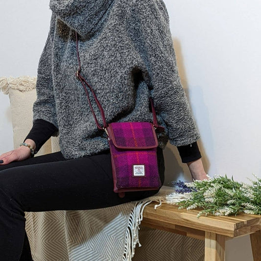 Harris Tweed Mini Crossbody Bag Purple Check