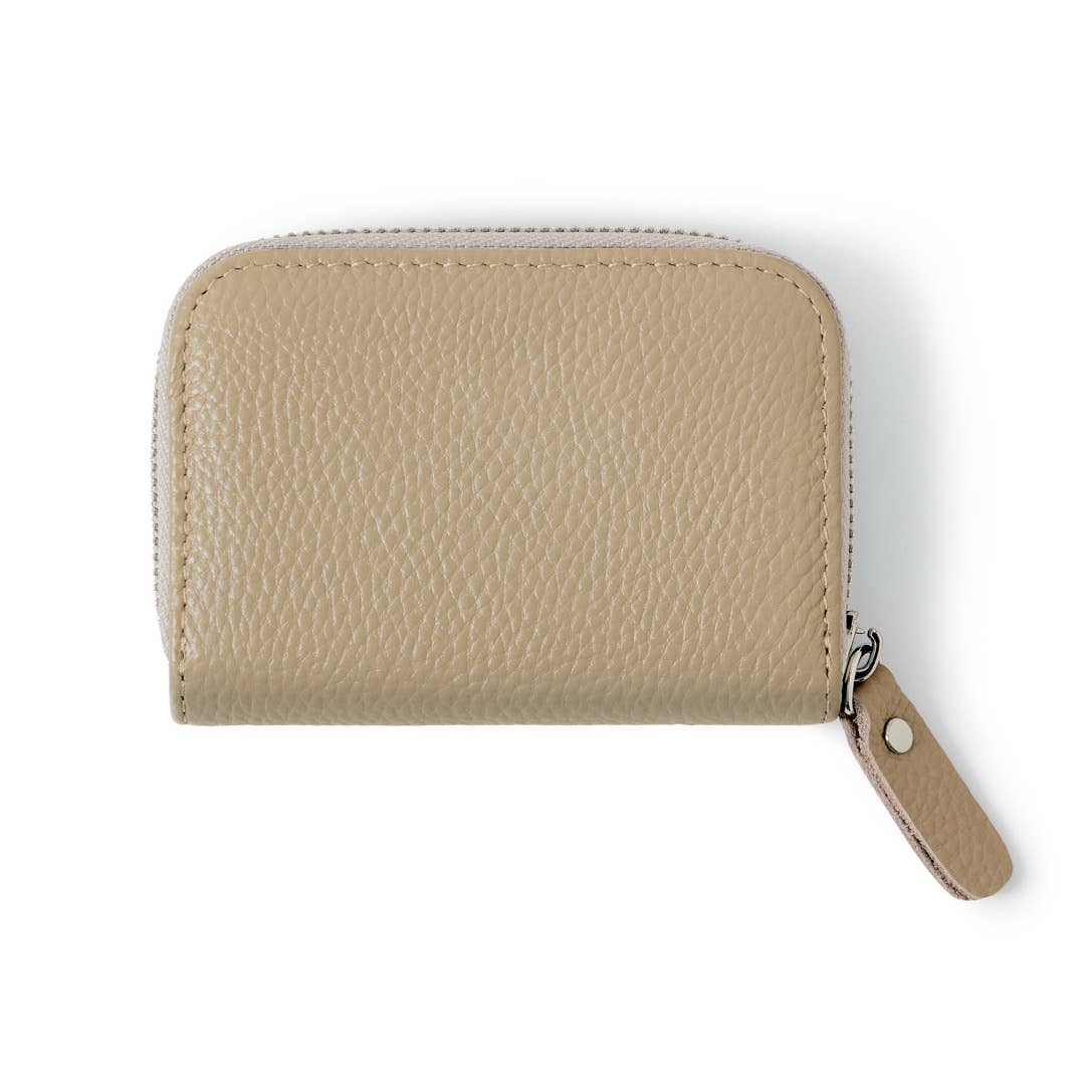 Italian Genuine Leather Handmade Mini Zip Card Holder: DUSTY GREEN