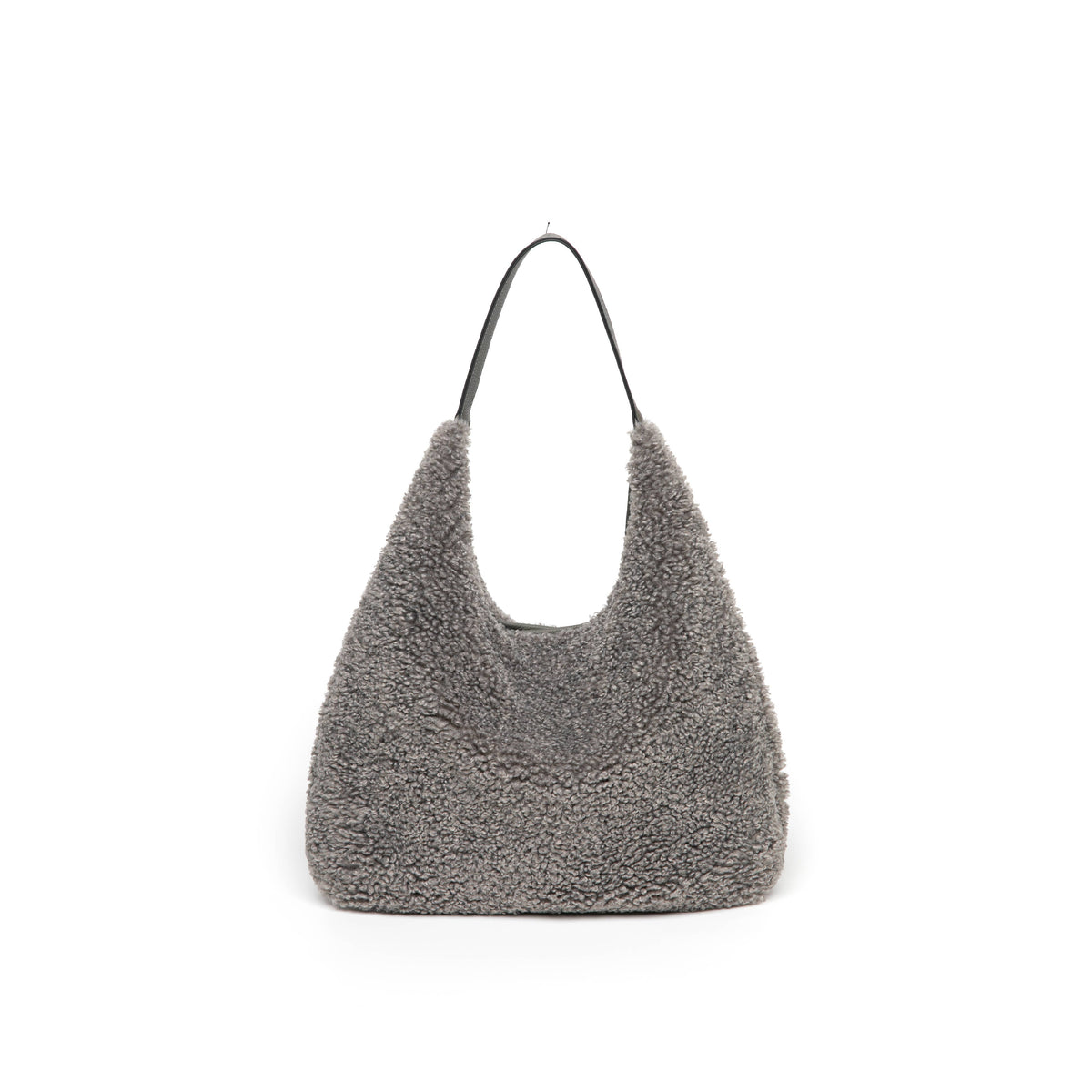 Women's Faux Shearling & Genuine Leather Hobo Handbag: GREY