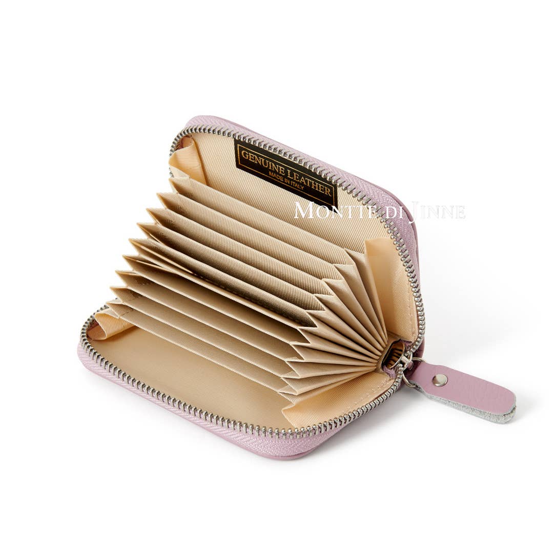 Italian Genuine Leather Handmade Mini Zip Card Holder: DUSTY GREEN