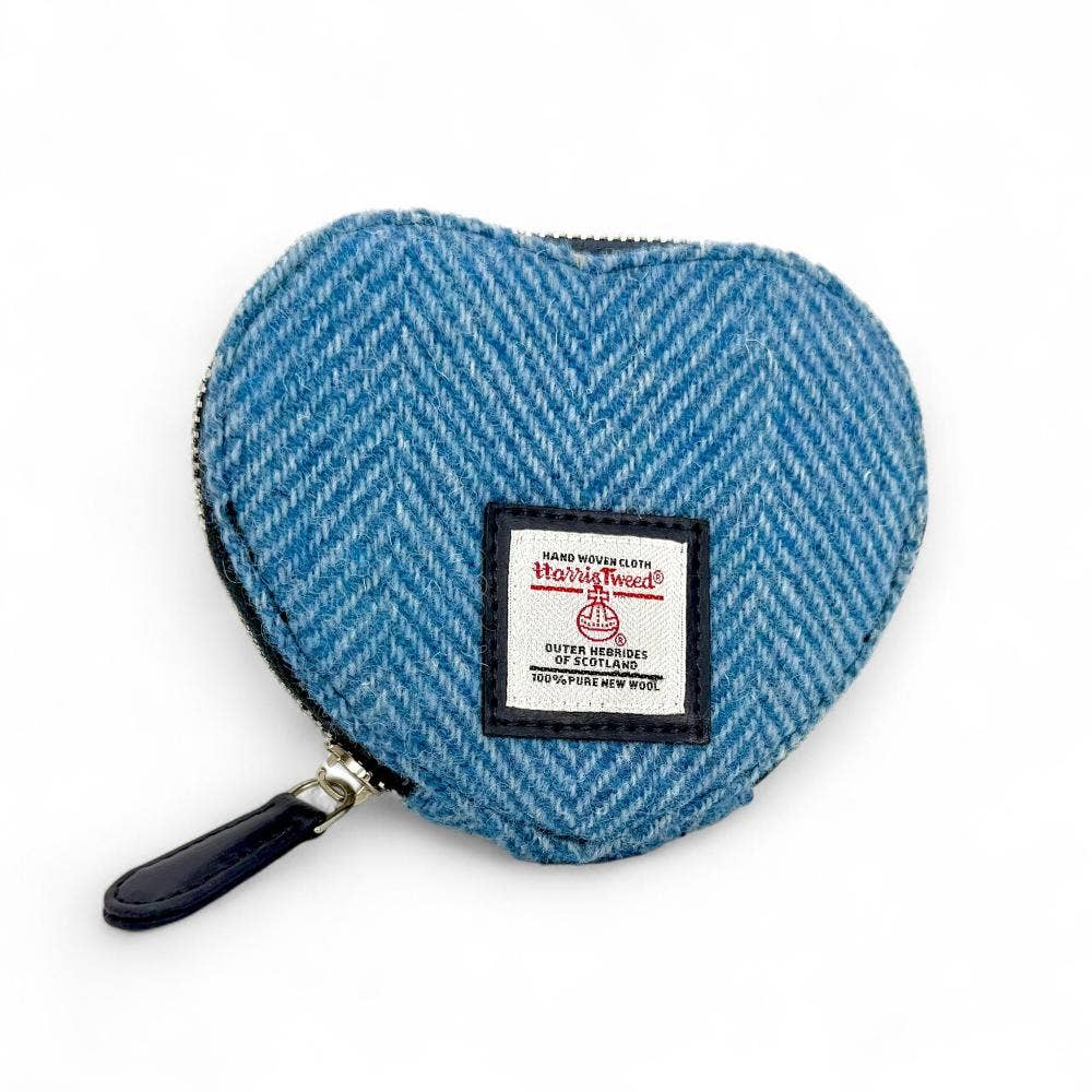 Heart Purse Sky Blue Herringbone