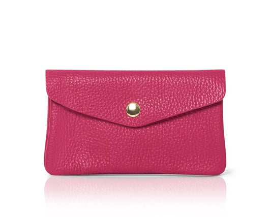 Genuine Leather Coin Bag Coin Purse And Card Holder-Medium: Fuchsia