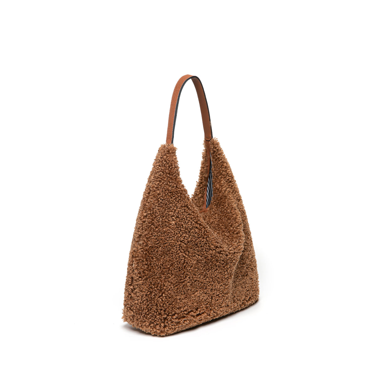 Women's Faux Shearling & Genuine Leather Hobo Handbag: TAN