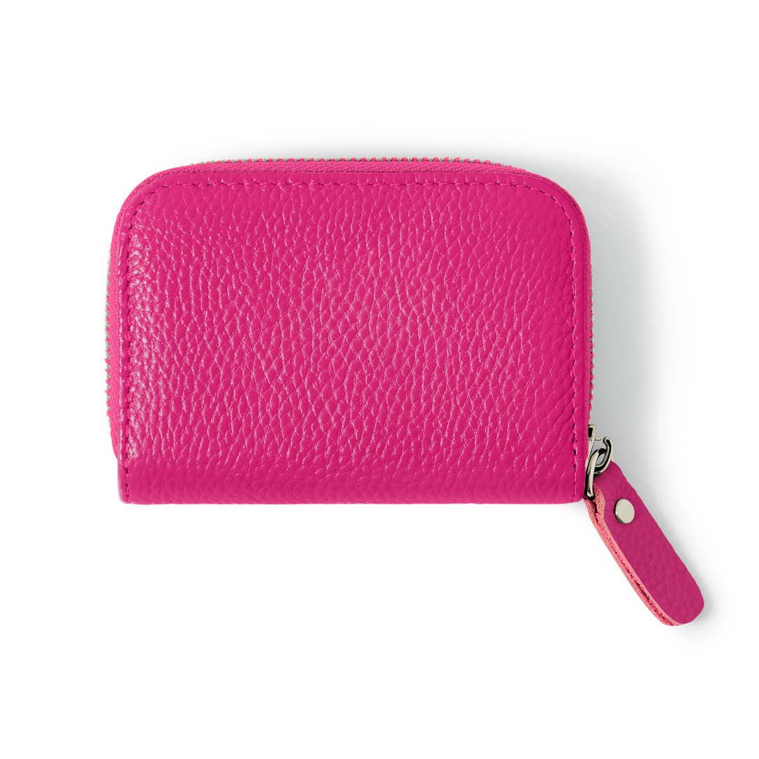 Italian Genuine Leather Handmade Mini Zip Card Holder: DUSTY GREEN