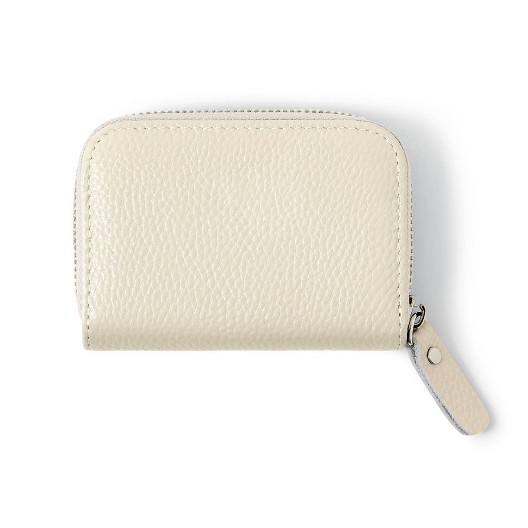 Italian Genuine Leather Handmade Mini Zip Card Holder: DUSTY GREEN