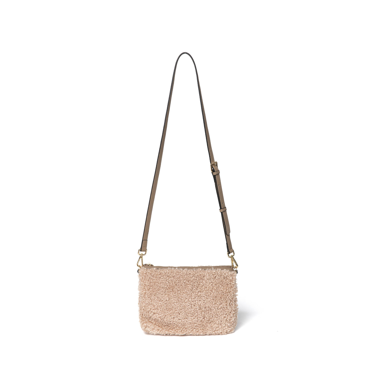 Women's Faux Shearling & Genuine Leather Messenger Bag: Light Taupe