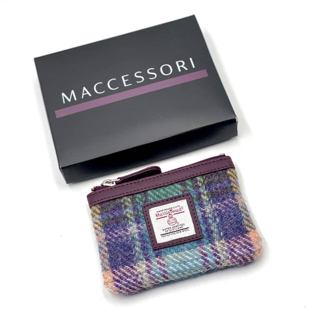 Harris Tweed Coin Purse Green Purple Plaid