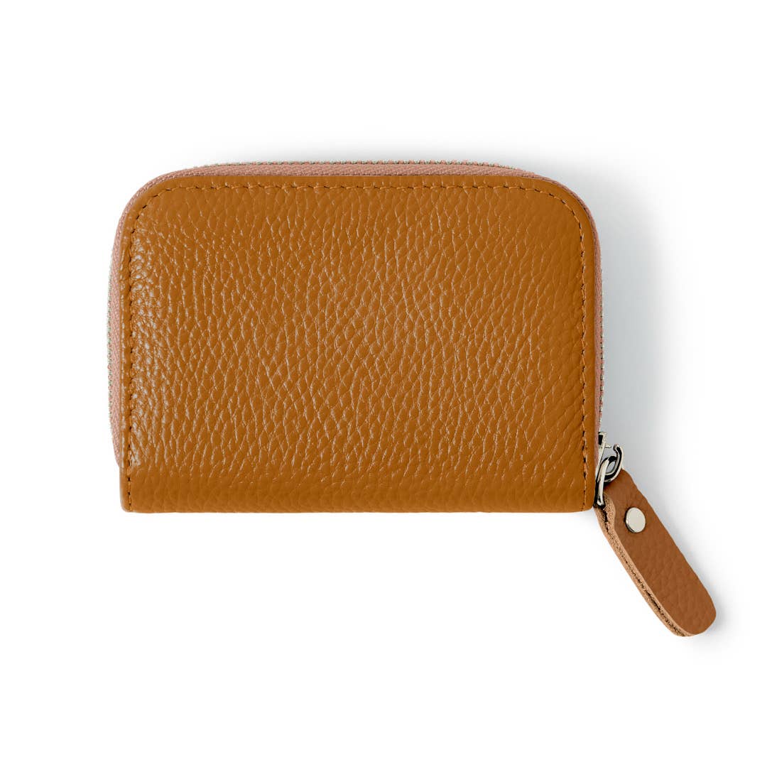 Italian Genuine Leather Handmade Mini Zip Card Holder: DUSTY GREEN