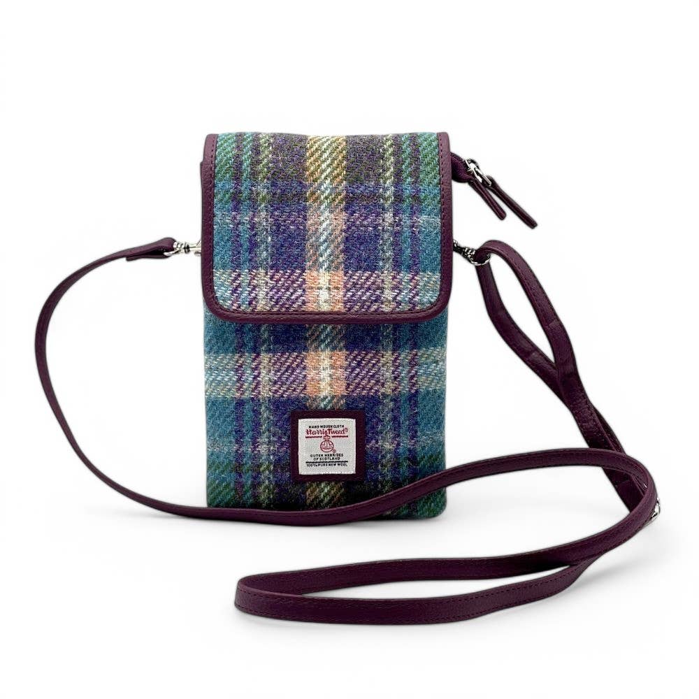 Harris Tweed Mini Crossbody Bag Green/Purple Plaid