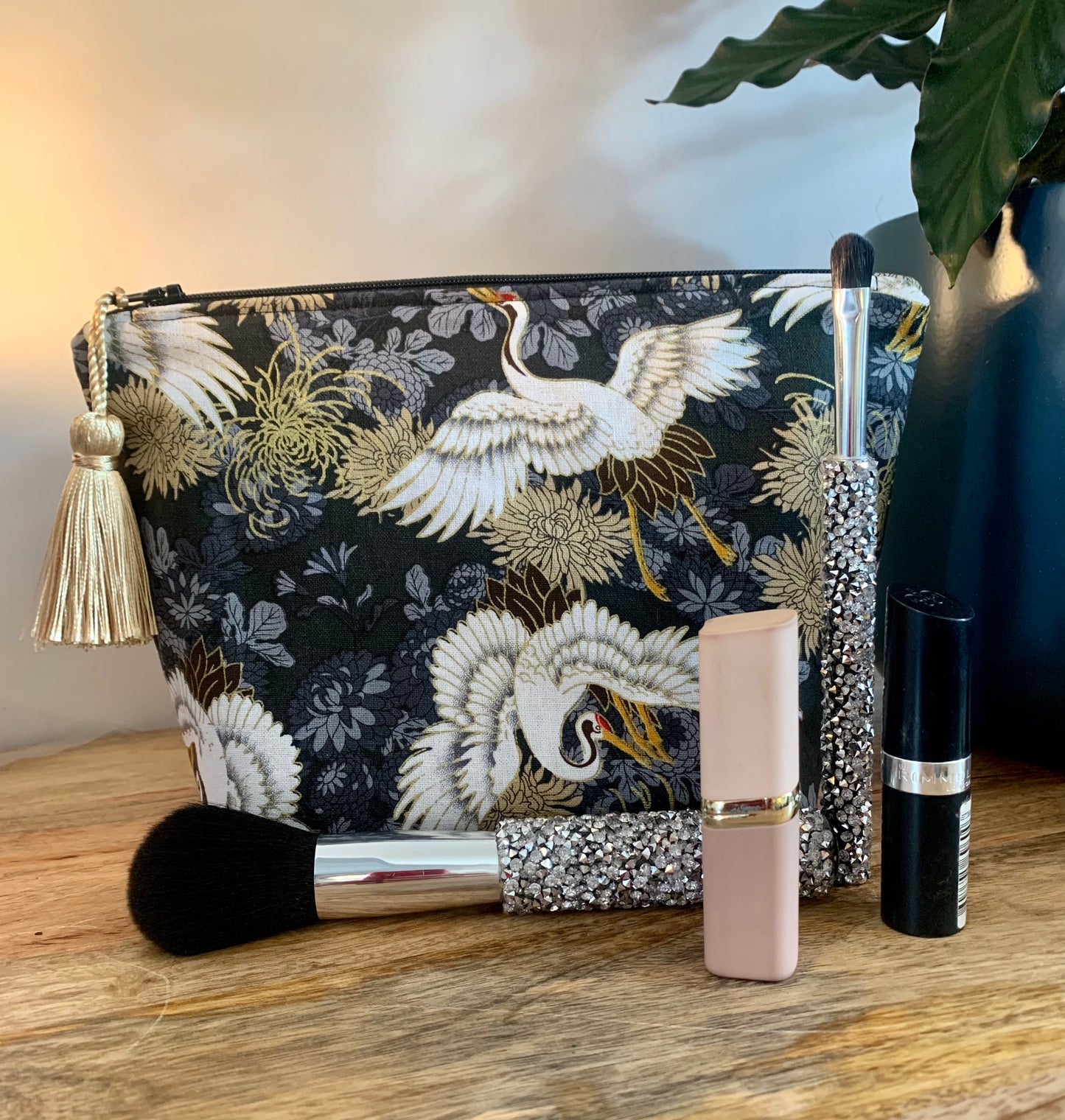 Crane and Chrysanthemum Cosmetic /Make-up Bag