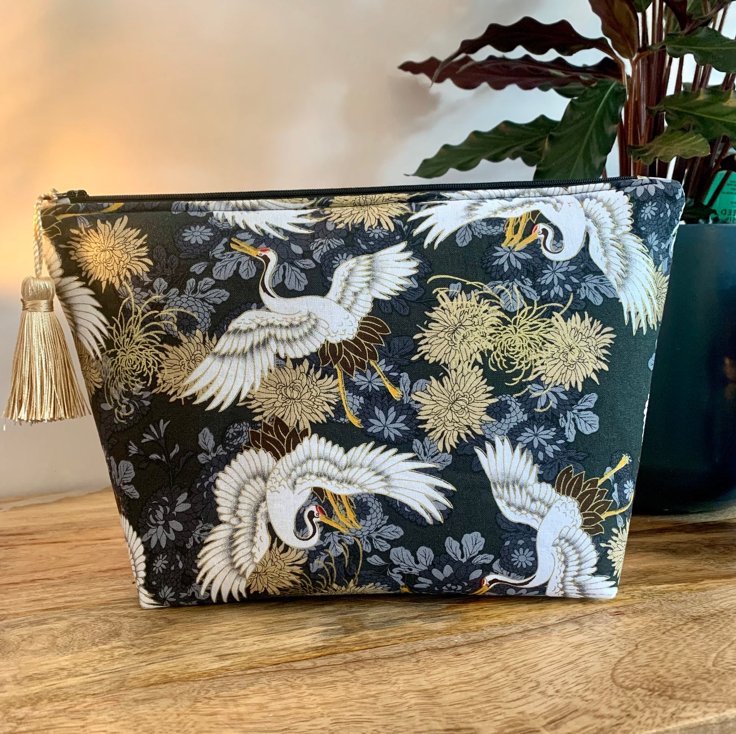 Crane and Chrysanthemum toiletry / Wash bag