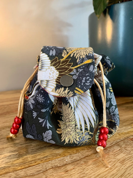 Jewellery pouch, Cranes and Chrysanthemums