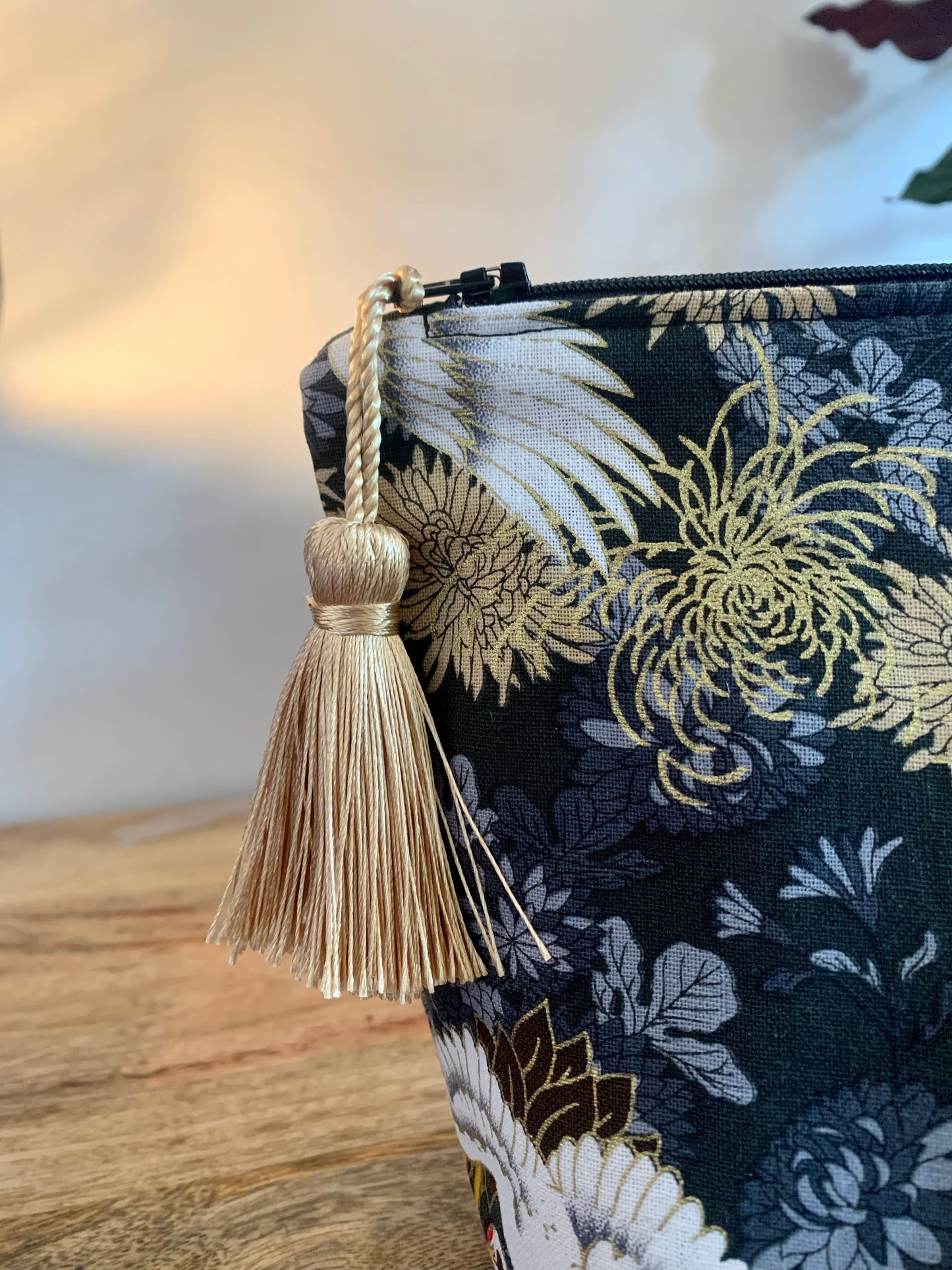 Crane and Chrysanthemum Cosmetic /Make-up Bag