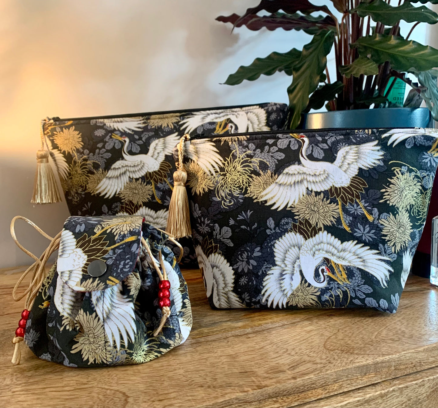 Jewellery pouch, Cranes and Chrysanthemums